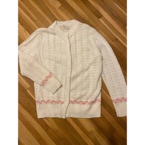 WINTUK It's Pure Gould Vintage Ivory Sweetheart Open Knit Cardigan Size small